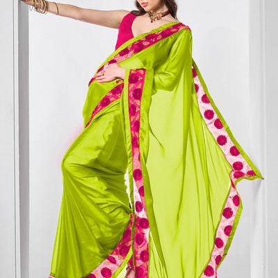 Embellished Chiffon Saree With Blouse Piece