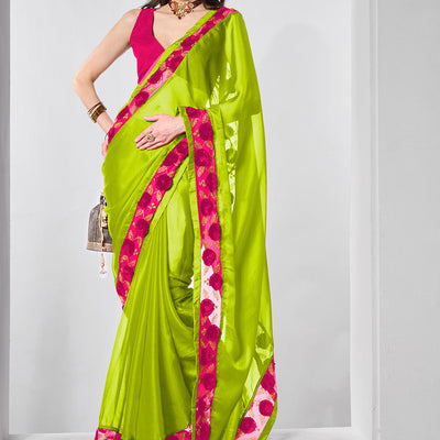 Embellished Chiffon Saree With Blouse Piece