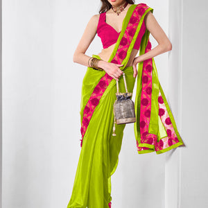 Embellished Chiffon Saree With Blouse Piece