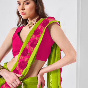 Embellished Chiffon Saree With Blouse Piece