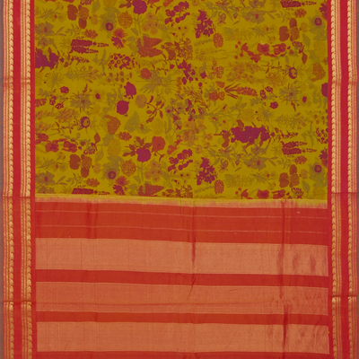 Sage Green Gadwal Handloom Printed SICO Saree -Sage Green