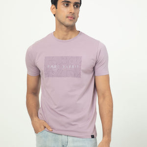 Rare Rabbit Men's Alanet Dusky Pink Crew Neck Half Sleeves Regular Fit Foil HD Print Branding T-Shirt