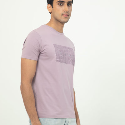Rare Rabbit Men's Alanet Dusky Pink Crew Neck Half Sleeves Regular Fit Foil HD Print Branding T-Shirt