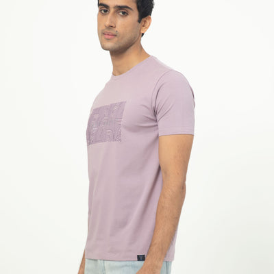 Rare Rabbit Men's Alanet Dusky Pink Crew Neck Half Sleeves Regular Fit Foil HD Print Branding T-Shirt