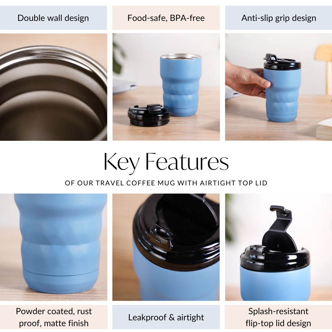 Brewster Easy Sip Copper Insulated Travel Mug Azure Blue 355ml