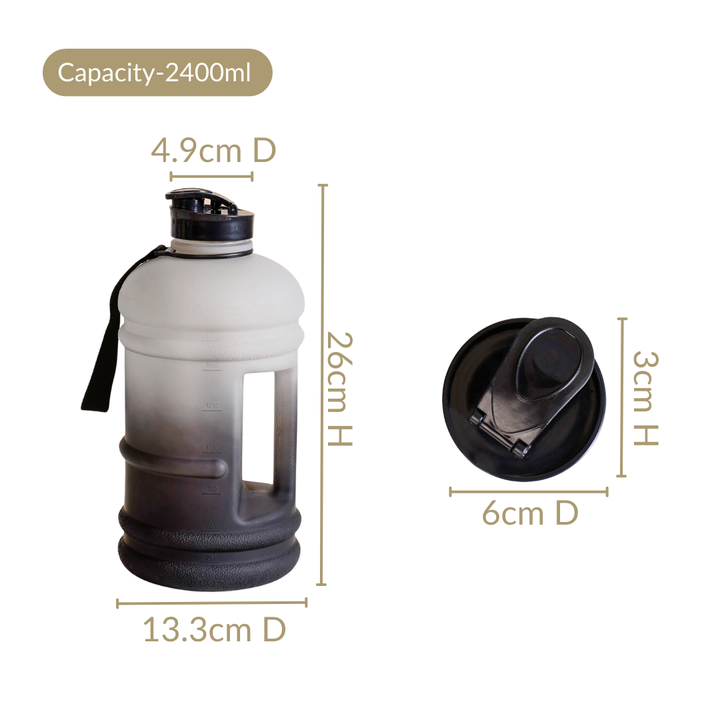 AquaBurst Fitness Gallon Water Bottle Ombre Grey Black 2400ml