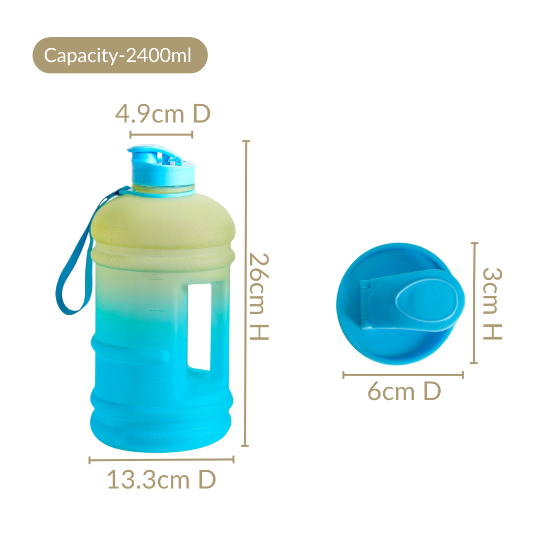 AquaBurst Water Bottle With Capacity Markers Ombre Green Blue 2400ml