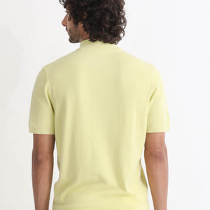 Rare Rabbit Men's Alfet Yellow Half Sleeves High Neck Knitted T-Shirt