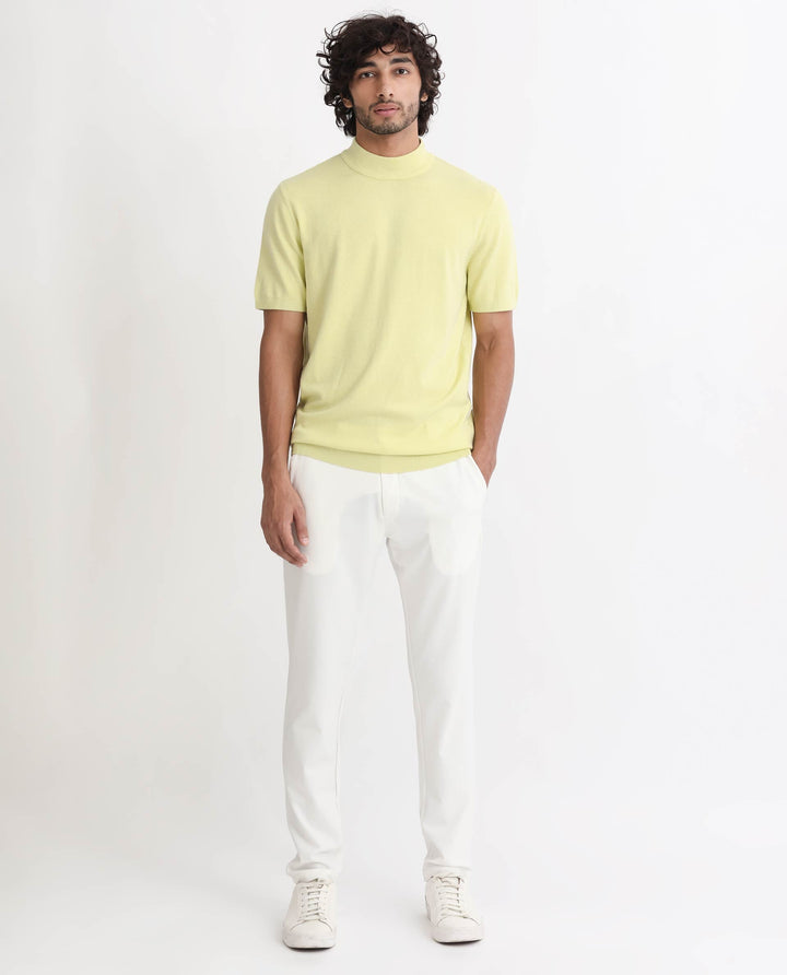 Rare Rabbit Men's Alfet Yellow Half Sleeves High Neck Knitted T-Shirt