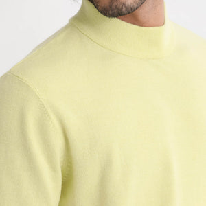 Rare Rabbit Men's Alfet Yellow Half Sleeves High Neck Knitted T-Shirt