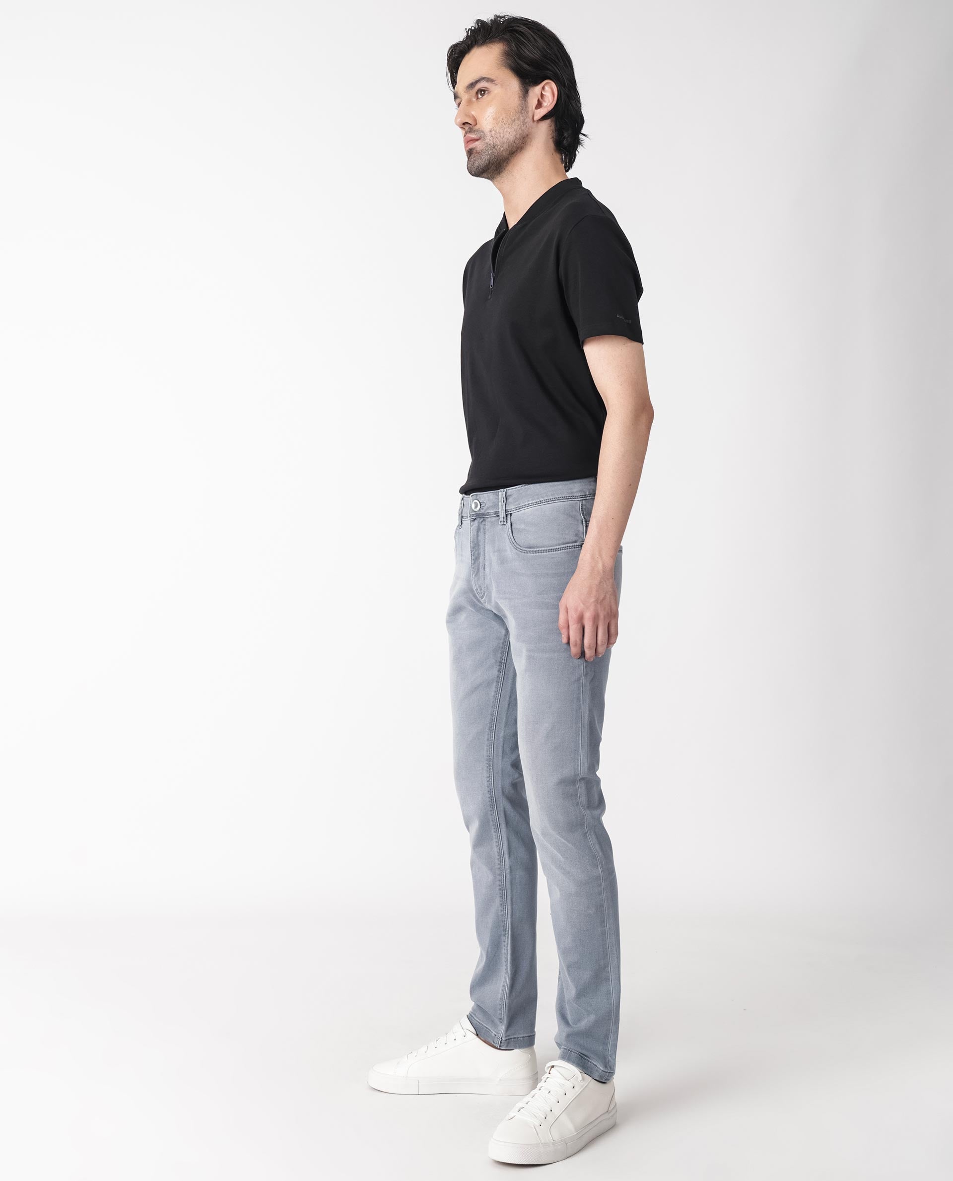 Rare Rabbit Men's Alphen Light Blue Light Wash Mid-Rise Slim Fit Jeans