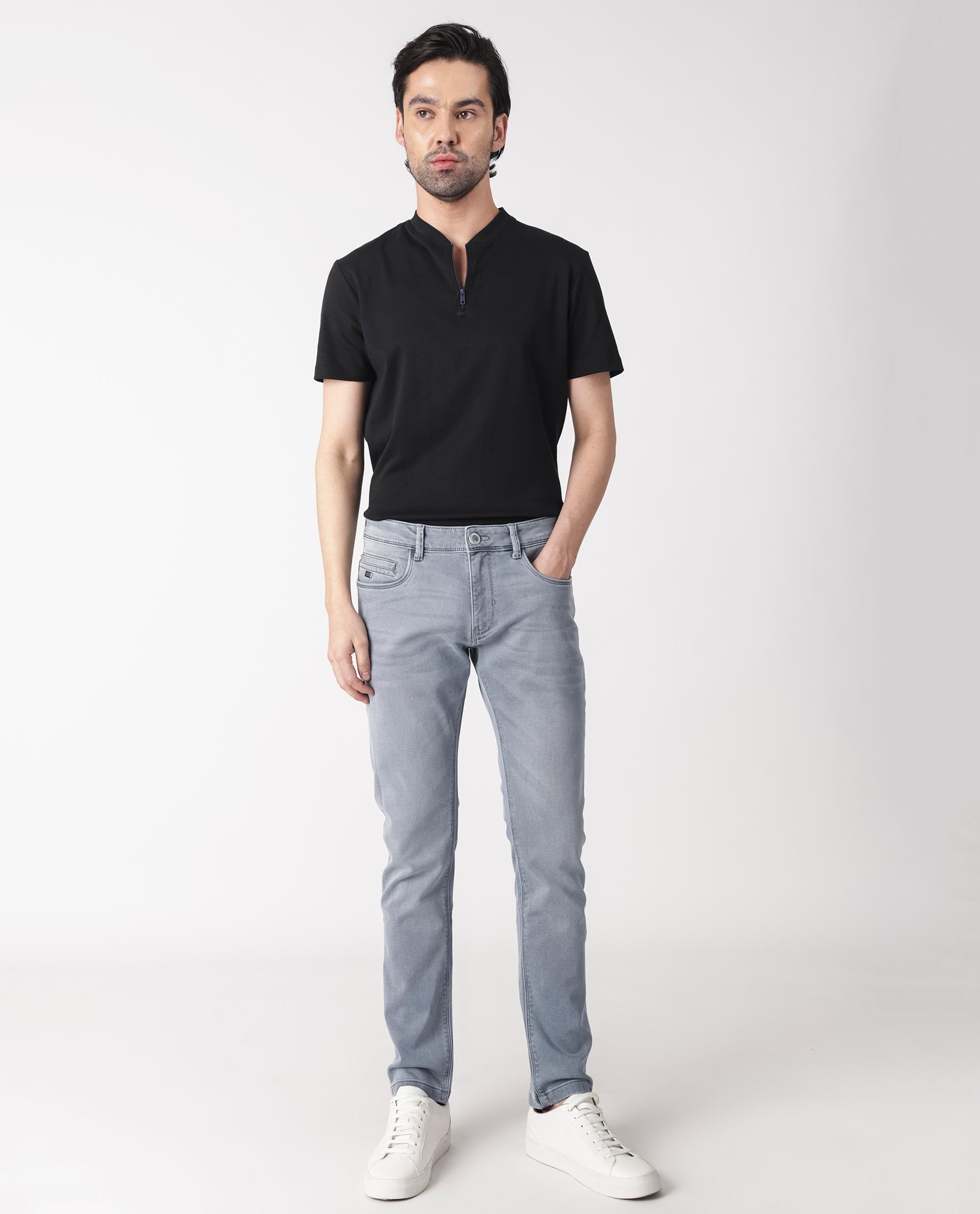 Rare Rabbit Men's Alphen Light Blue Light Wash Mid-Rise Slim Fit Jeans