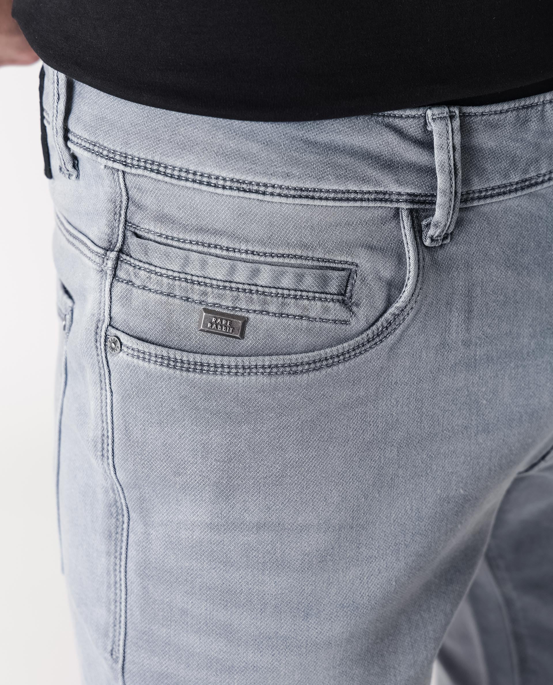 Rare Rabbit Men's Alphen Light Blue Light Wash Mid-Rise Slim Fit Jeans