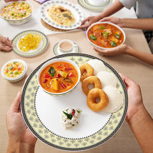 Larah by Borosil - Amber Kohinoor Series Opalware Dinner Set | Set of 45 Pcs