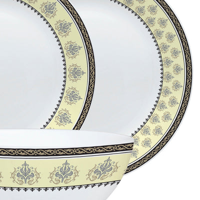 Larah by Borosil - Amber Kohinoor Series Opalware Dinner Set | Set of 45 Pcs