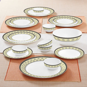 Larah by Borosil - Amber Kohinoor Series Opalware Dinner Set | Set of 45 Pcs