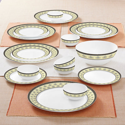 Larah by Borosil - Amber Kohinoor Series Opalware Dinner Set | Set of 45 Pcs