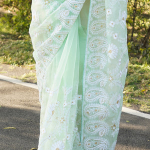 Mint Green Organza Saree