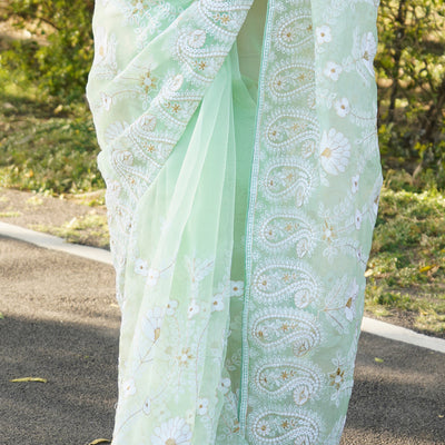 Mint Green Organza Saree