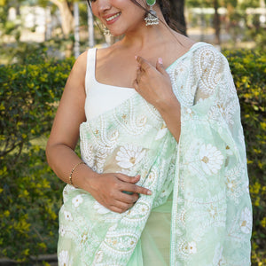 Mint Green Organza Saree