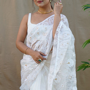 Pure White Organza Saree