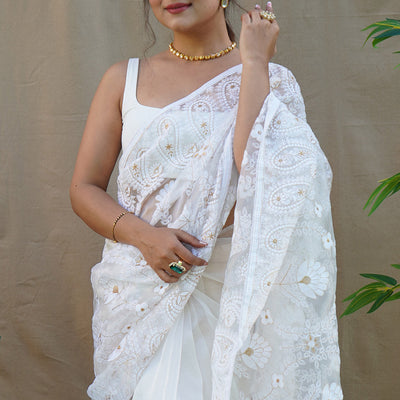 Pure White Organza Saree