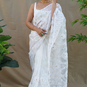 Pure White Organza Saree