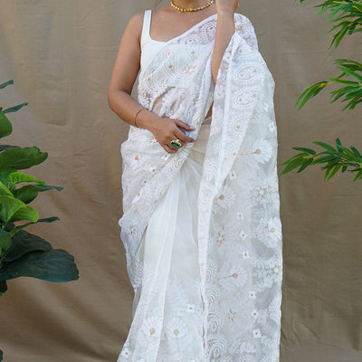 Pure White Organza Saree