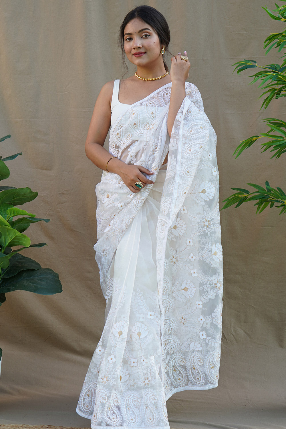 Pure White Organza Saree