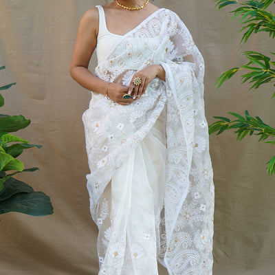 Pure White Organza Saree