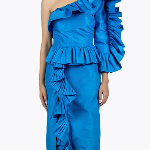 Gucci One Shoulder Modern Dress Blue