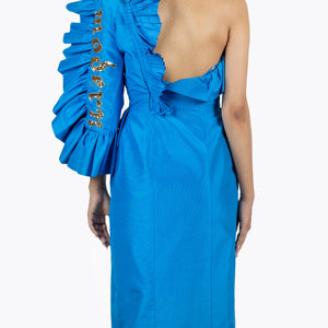 Gucci One Shoulder Modern Dress Blue
