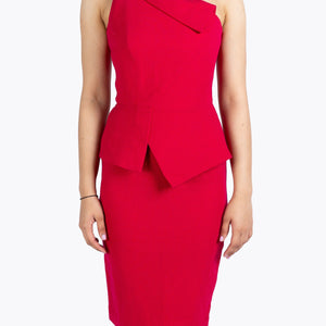 Roland Mouret Cherry Pink Crepe Asymmetrical Strapless Dress