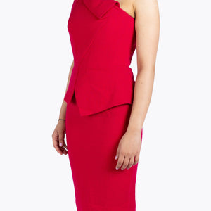 Roland Mouret Cherry Pink Crepe Asymmetrical Strapless Dress