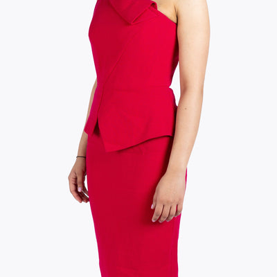 Roland Mouret Cherry Pink Crepe Asymmetrical Strapless Dress
