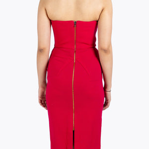 Roland Mouret Cherry Pink Crepe Asymmetrical Strapless Dress