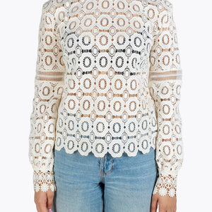 Self-Portrait Long Sleeved Crochet Lace Top in White