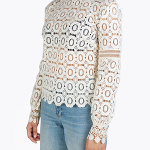 Self-Portrait Long Sleeved Crochet Lace Top in White
