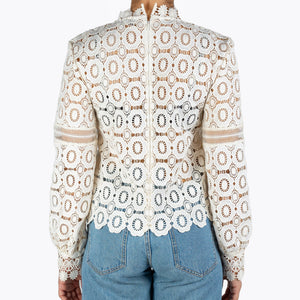 Self-Portrait Long Sleeved Crochet Lace Top in White