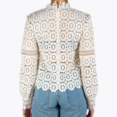 Self-Portrait Long Sleeved Crochet Lace Top in White