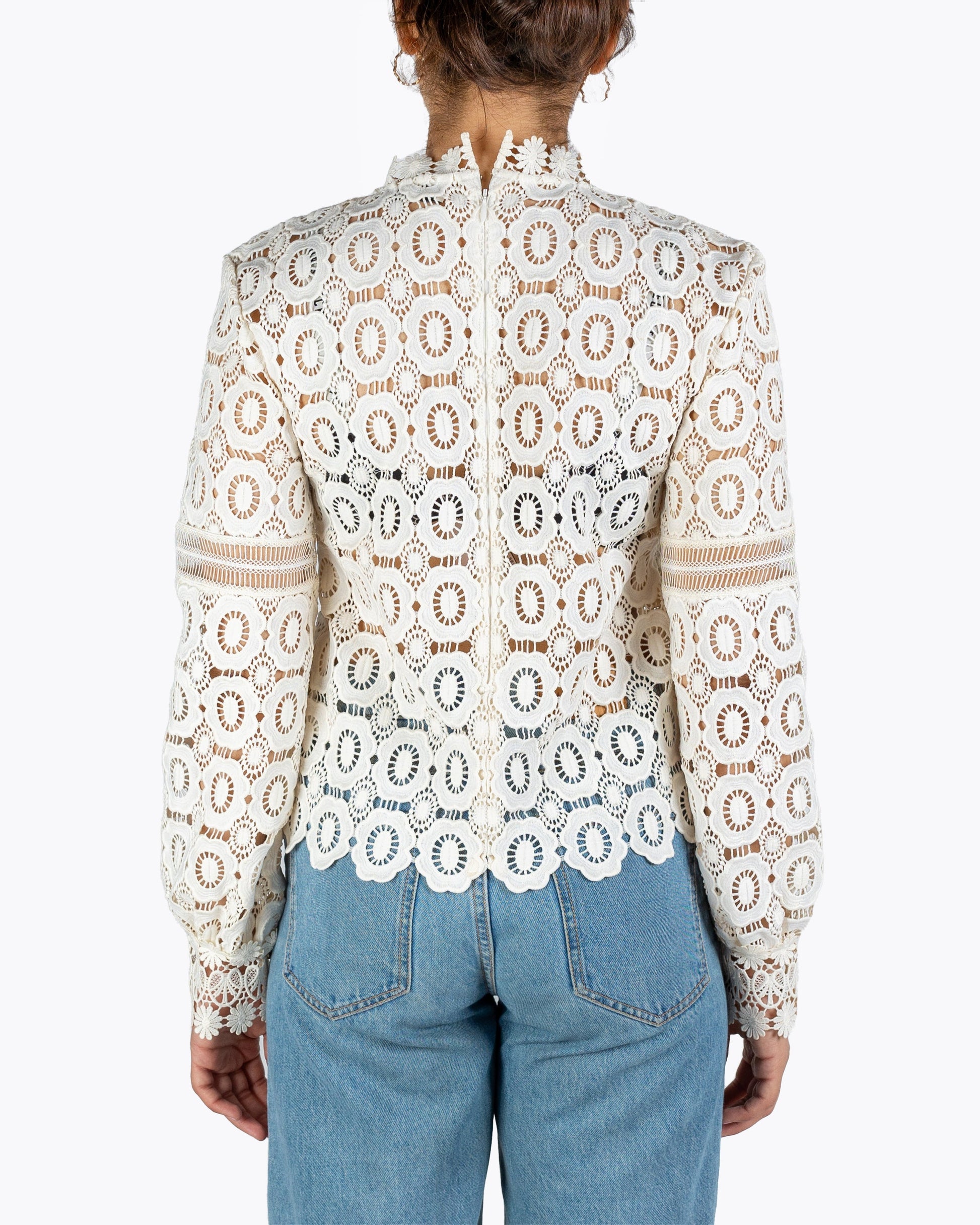 Self-Portrait Long Sleeved Crochet Lace Top in White