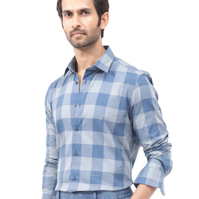 Rare Rabbit Mens Amos Blue Cotton Fabric Full Sleeve Regular Fit Checks Shirt