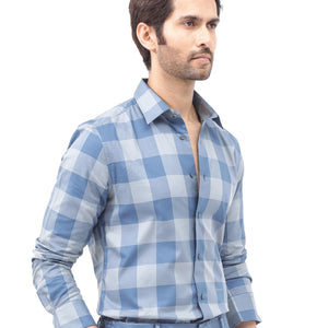 Rare Rabbit Mens Amos Blue Cotton Fabric Full Sleeve Regular Fit Checks Shirt