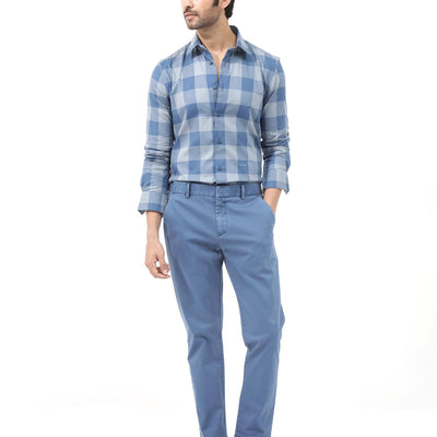 Rare Rabbit Mens Amos Blue Cotton Fabric Full Sleeve Regular Fit Checks Shirt