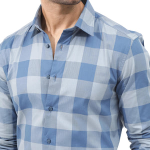 Rare Rabbit Mens Amos Blue Cotton Fabric Full Sleeve Regular Fit Checks Shirt