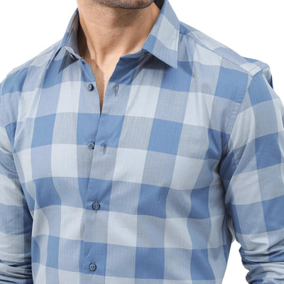Rare Rabbit Mens Amos Blue Cotton Fabric Full Sleeve Regular Fit Checks Shirt