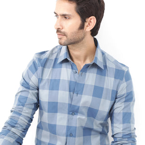 Rare Rabbit Mens Amos Blue Cotton Fabric Full Sleeve Regular Fit Checks Shirt