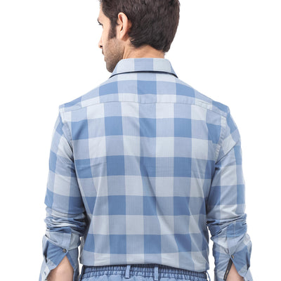 Rare Rabbit Mens Amos Blue Cotton Fabric Full Sleeve Regular Fit Checks Shirt