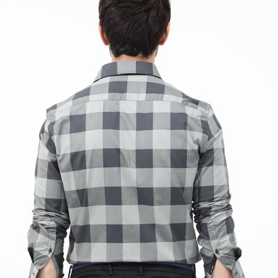 Rare Rabbit Mens Amos Grey Cotton Fabric Full Sleeve Regular Fit Checks Shirt