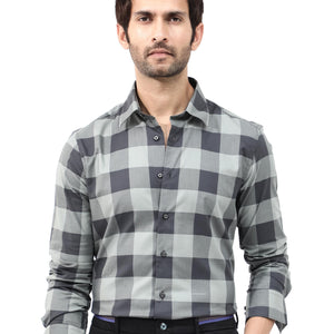 Rare Rabbit Mens Amos Grey Cotton Fabric Full Sleeve Regular Fit Checks Shirt